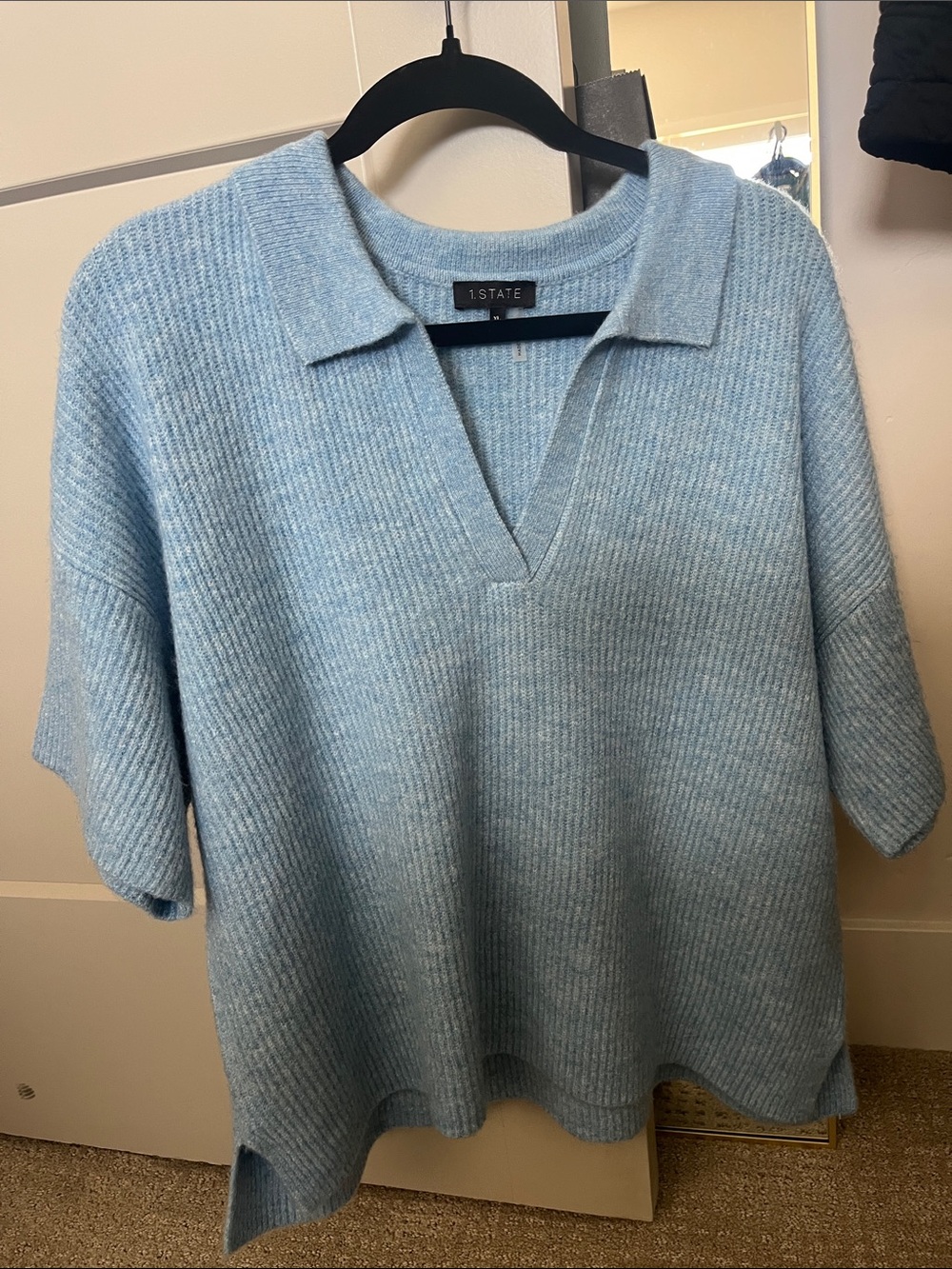 NWT 1. State Light Blue V-Neck Collared Knit Sweater XL